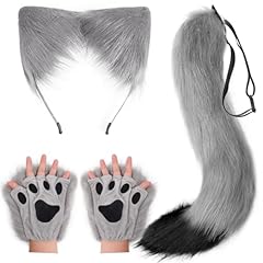 1 Set: Ears Headband + Paw Gloves + Tail (Grey)