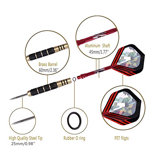 Lvgowyd 6 Pack Steel Tip Darts Set 26 Grams - Professional Metal Darts Tips with Aluminum Shafts Flights + Dart Sharpener + Dart Case (26g+Red+Black) - Thumbnail 6