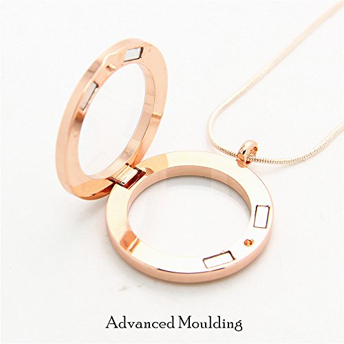 Jojo & Lin Magnetic Floating Locket Charm 30Mm Medium With Snake Chain Mothers Day Gift (Rose Gold Round Crystal) #TOP2