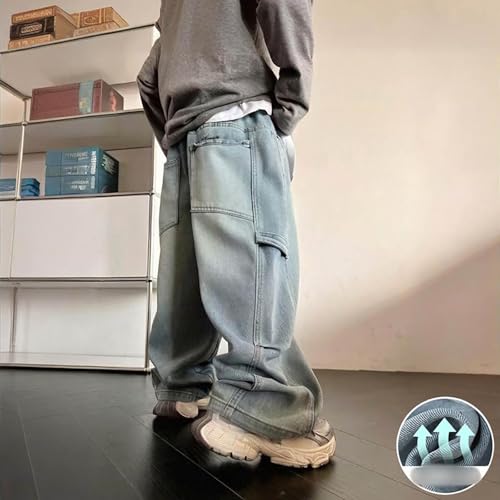 Teen Boys Wide Leg Jeans 2025 Baggy Casual Elastic Waisttd Y2k Stretchy Lightweight Comfortable Denim Pants2
