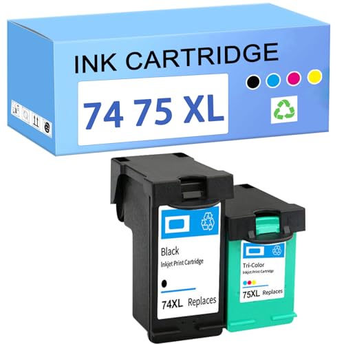 Tinta Y Tóner, Office Product AIRLUG 74xl 75xl Reemplazo de Cartuchos de Tinta, Compatible para HP 74 75 XL CB336W CB338W, Trabaje para Photosmart C4280 C4345 C4380 C4385 C5280 C4480 C5250...