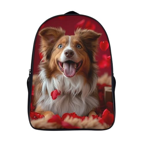 Mochila escolar estampada Sheepdog de lona impermeable y poliéster para estudiantes 40x28x16cm