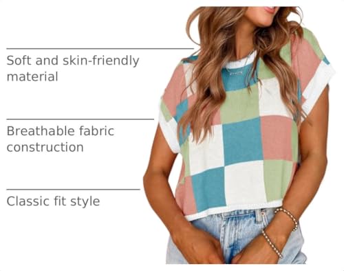 Image of Saodimallsu Womens Cap Sleeve Crop Tops Summer Color Block Knit Sweater