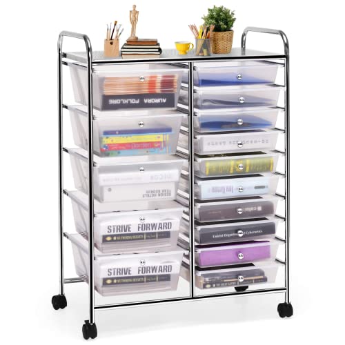 15 Drawer Rolling Storage Cart, Mobile Utility Cart With Lockable Wheels, Drawers, Multipurpose Organizer Cart For Home, Office, School, Clear #TOP14