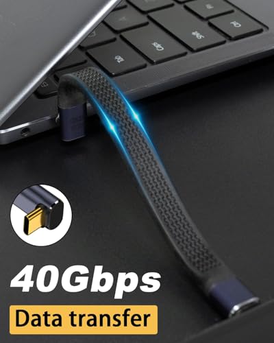 Image of MICROWARE 5inch USB C Cable, Short USBC to USBC Cable 240W, Flat FPC 90 Degree Type C Fast Charging Cord, MacBook, Galaxy S23, External SSD (Up Angle)