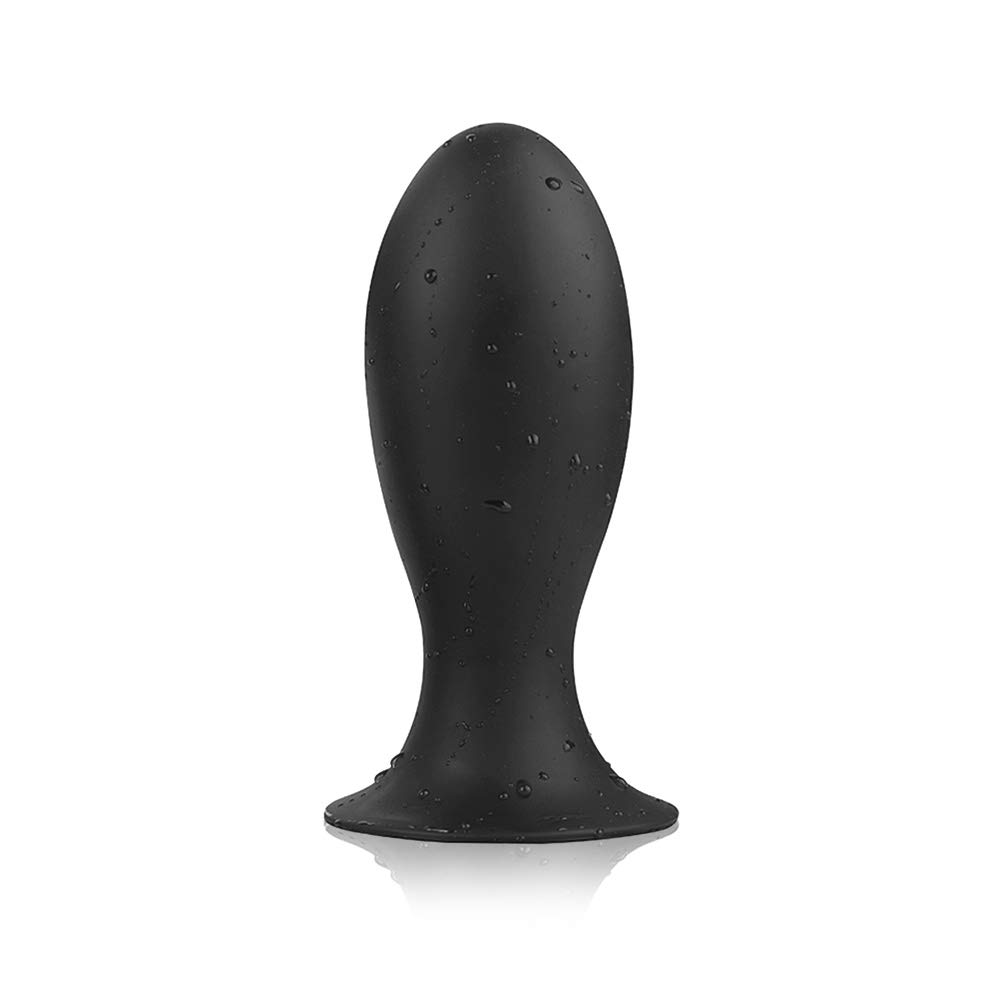 SXOVO Plug Anale Ovale con Ventosa Analesex Toy in Silicone Liquido Butt Plug Anale per Stimolazione Prostata Toys Sessuali per Donna Uomini Coppie (L,Nero)