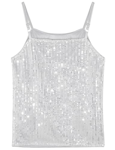 Noomelfish Girls Camisole Sequin Tank Tops Sparkly Glitter Cami Dance Sleeveless Shirt (5-12 Years)2