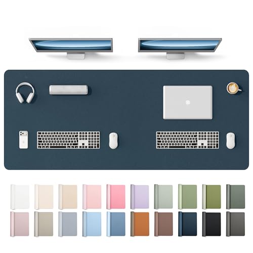 Image of YSAGi Leather Desk Protector, Office Mat, Large Mouse Mat, Non-Slip PU Leather Blotter, Laptop Desk Mat, Waterproof Writing Pad for Office and Home(Dark Blue, 63 inch x 24 inch)