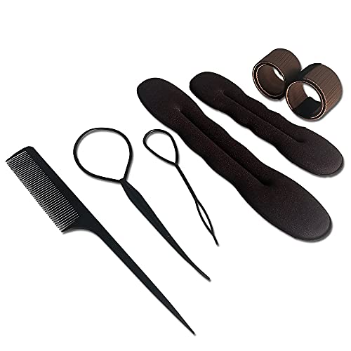 Parfiner 2 Pieces Foam Sponge Bun Shapers, 1 Pieces Magic French Twist Hairstyle Clip,2 Snap Bun Makers,1 Comb (Brown) #TOP1