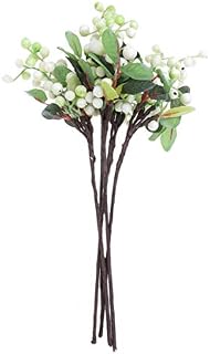 Healifty 5Pcs White and Green Artificial Delicate Berries Artificial Berry Stems Lifelike Fabric Blueberry Decor Christmas Picks Wreath Ornament Fruit Flower Christmas DIY Home Ornament