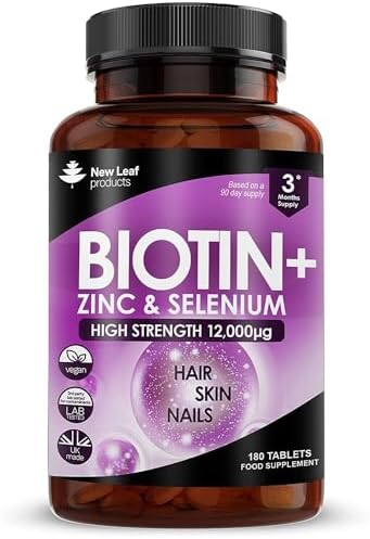 Biotin Hair Growth Vitamins 12000mcg High Strength with Coconut Oil – Promotes Healthy Hair Skin & Nails – Biotin Vitamins for Women& Men Vegan, Gluten Free Supplements – Made in The UK by New Leaf