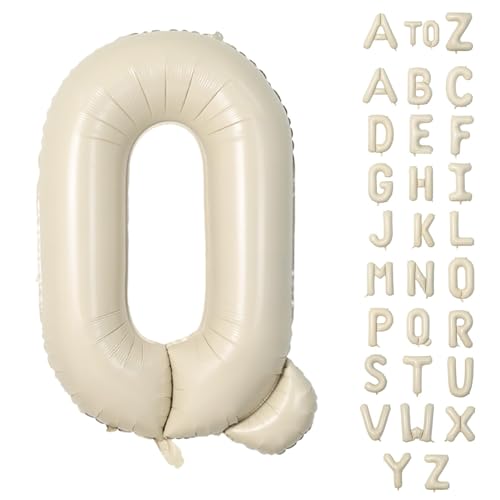 Lausatek アルファベット レター バルーン Q 英語 文字 40インチ アルミ風船 大きい 組み合わせ 誕生日 バースデー 飾り付け イベント 記念日 パーティー 約90cm くすみホワイト