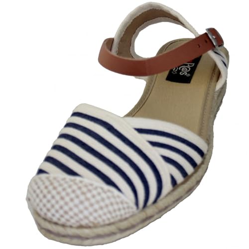 Espadrilles cuir femme rayures bleu blanc semelle souple boucle 07811P