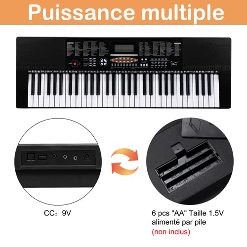 Clavier de piano numérique 61 touches Piano Claviers électroniques，Livré avec écouteurs, pupitre, microphone，adaptateur secteur