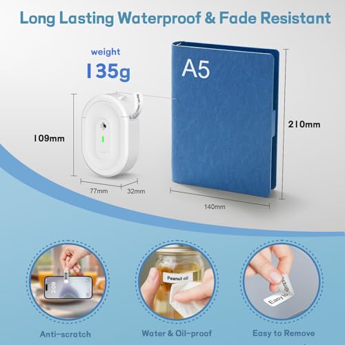 Image of Bluetooth Label Maker Machine N12 Mini Thermal Label Printer, White | Portable Small Waterproof Label Maker , Easy App Editing,Labeling Machine for School,Home,Kitchen,Office Organization