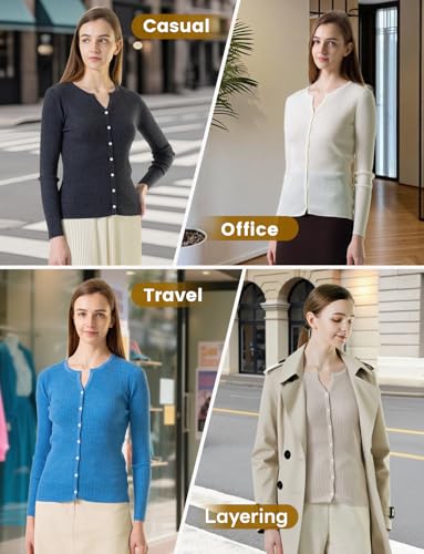Women's 100% Merino Wool Sweater Women Cardigan, Lightweight Button Down V Neck Long Sleeve All Season Travel4