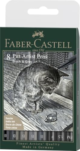 Faber-Castell - Pennarelli Pitt Artist Pen Black & Grey, 8 pennarelli