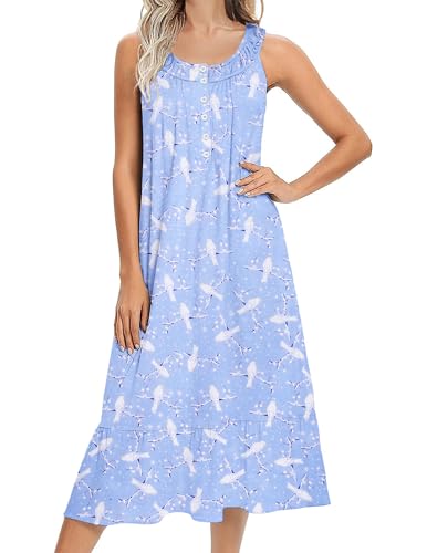 Image of Ekouaer Women's Nightgowns Long Sleeveless Night gown with Pockets Soft Ladies Nightdress