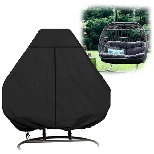 EASYBUYTECH Patio Egg Chair Covers with Zipper, Wicker Egg Swing Chair Covers, Waterproof Heavy Duty Weather Resisatnt Outdoor Chair Cover, Windproof Hanging Chair Cover, 230 x 200cm, Black
