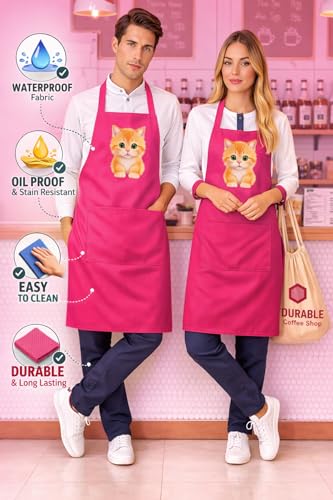 Image of Waterproof Printed Kitchen Apron for Women & Men, Adjustable Neck Cooking Apron with Front Pocket, Oil & Stain Resistant Apron for Cooking, Baking & Kitchen Use