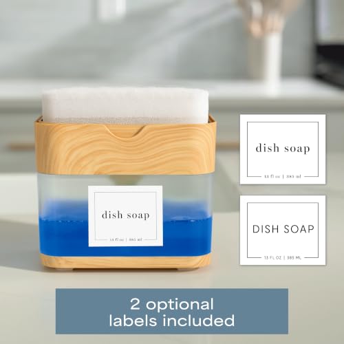 Image of S&T INC. Dish Soap Dispenser and Sponge Holder, Plastic Bamboo