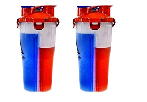 PACK OF 2- X-SHAKE THE DUAL PROTEIN SHAKER- PERFECT FOR PRE-POST AND DURING WORKOUT SUPPLEMENTS- LEAK PROOF LID- BPA FREE-2X 350ML COMPARTMENTS 700ML BOTTLE