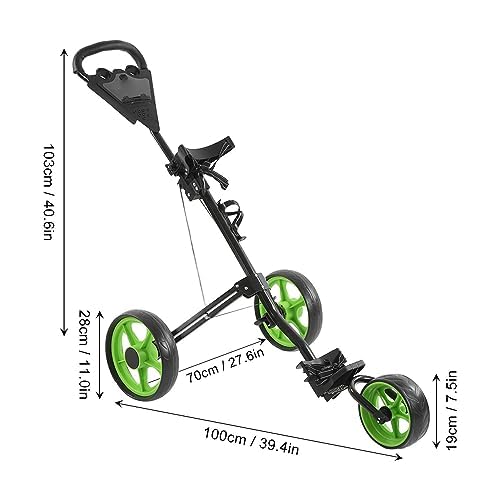 Carrello da Golf, Carrello Pieghevole a 3 Ruote con Freno rapido, Design Leggero e Portatile, Maniglia Regolabile, Supporto per Telefono e portaombrello per Allenamento e Pratica di Gioco