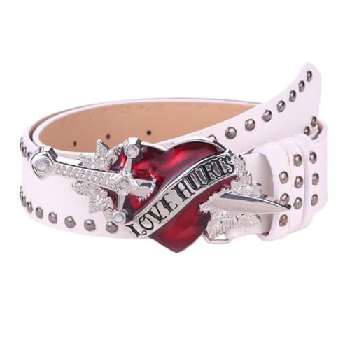 ZGMYC Goth Red Heart Buckle Belt Punk Studded Rivet Waist Belt Y2K Western PU Leather Belts for Women Girls