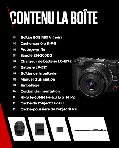 Canon EOS R50 V + RF-S 14-30mm F4-6.3 is STM PZ - Appareil pour Le Vlog Compatible avec l'Objectif Canon RF | Matériel pour Créateurs de Contenu | Vlog et Voyage | Connexion Bluetooth
