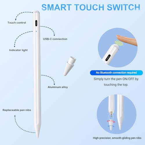Image of 2 Pack Stylus Pen for iPad: Fast Charge for iPad Pencil Apple Pen with Palm Rejection Tilt Sensitivity - Pen for iPad 10 /9 /8 /7 /6, iPad Pro 12.9 inch /11 inch /13 inch M4, iPad mini 6 /5, iPad Air 5 /4 /3 /11 inch-13 inch M2