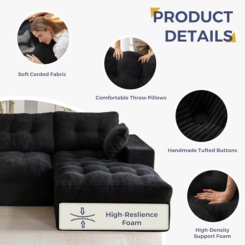 Image of MAXYOYO Modular Sectional Sofa with Ottoman and Loveseat, Cloud Boneless Couch with Layered Cushion, Flexible Module Combination Sofa for Living Room, No Assembly Required,Black