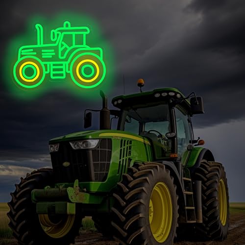 Image of Green Tractor Neon Sign - LED Farm Tractor Night Light for Boys Room, Kids Bedroom, Birthday Party, Tractor Wall Decor for Garage, Man Cave, USB Powered Neon LED Sign