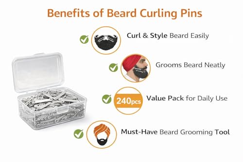 Image of 240pc Curling Pins for Sikh Men | Flexible Grooming & Shaping Tool | Metal Styling Clips for Beard Curling, Setting & Daily Care
