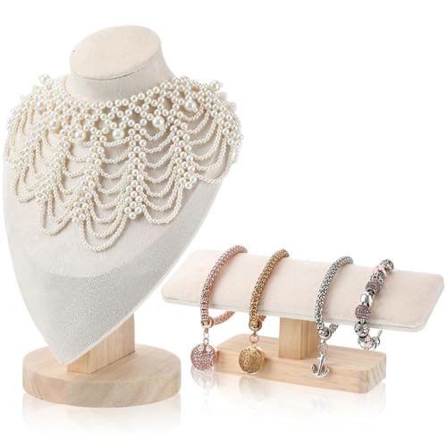 AceOrbit 2 Pcs Jewelry Display Stand Set Velvet Jewelry Bust