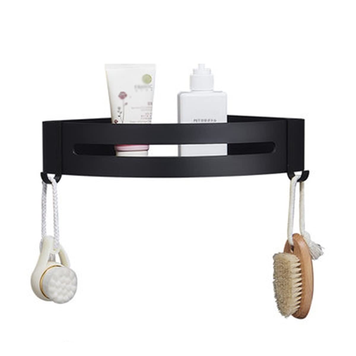 Black Aluminum Corner Shower Caddy nizer with Hooks Wall Mounted Bathroom Storage Shelf for Toilet Dorm Kitchen Space