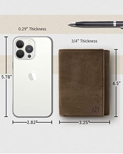 Image of Trifold Wallets for Men - Slim RFID Blocking Wallet for Securing Personal Data - Front Pocket Friendly Genuine Leather Wallet - Mens Wallets Trifold with ID Window - Tri Fold Wallet Gifts for Men