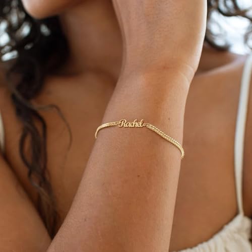 Custom Bracelet with 1-3 Names, Customized Name Bracelets for Women, 18K Gold Plated Adjustable Charm Bracelet Personalized Birthday Gifts for Mom Wife4