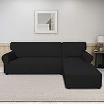PureFit Super Stretch Sectional Couch Covers - 2 pcs Spandex Non Slip Sofa Covers with Elastic Bottom for L Shape Sectional Sofa Couch, Great for Kids & Pets (3 Seat Sofa + 3 Seat Chaise, Black) - Image 2