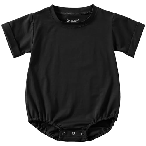 Jimonda Baby Boy Girl Bubble Romper Solid Color Bodysuit Short Sleeve Cotton T-Shirt Outfits Funny Clothes Summer Tops Black9-12M