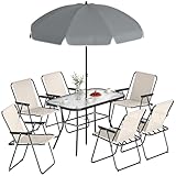 ESTRUCTURA METÁLICA Y MATERIALES DURADEROS: Este conjunto de mesa y sillas de jardín con estructura de acero con recubrimiento en polvo y tablero de vidrio templado de 5 mm. Cada silla soporta hasta 120 kg y la mesa hasta 50 kg para un uso estable