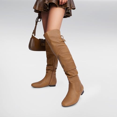 Image of DREAM PAIRS Women's Over The Knee Flats Slouch Thigh Boots