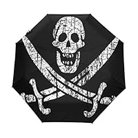 HMZXZ RXYY Sugar Skull Pirate Flag Black Folds Auto Open Close Umbrella for Women Men Boys Girls Windproof Compact Travel Lightweight Rain Umbrella