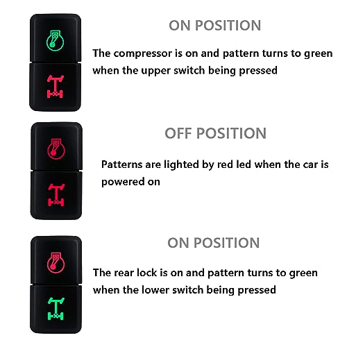 Image of Air Compressor & Rear Diff Lock Dual Push Button Switch for Toyota Tacoma Prado Fortuner Hilux 39mm X 21mm