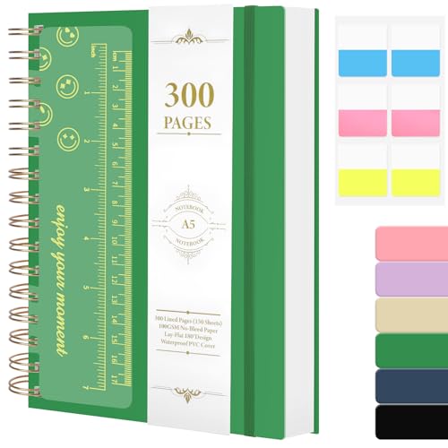 AOOSU Spiral Notebook, A5 Quaderno Spiralato con Adesivi, Fascia Elastica,