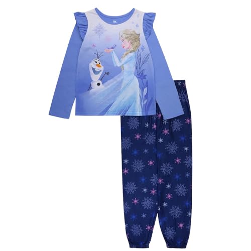 Disney Frozen Little Girls' Long Sleeve Top & Jogger Pants Pajama 2-Piece Set (Size 8) Blue