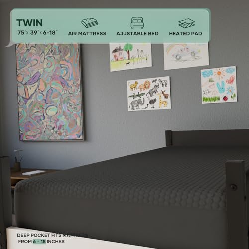 OhGeni 100% Waterproof Mattress Protector, Twin-Gray Size Mattress Pad, Fits 6"-20" Mattresses with Deep Pocket, Cooling, Breathable Fitted Sheets, Soft Bed Cover, Noiseless, Machine Washable