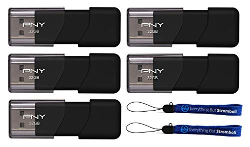 PNY 32GB Attache USB 2.0 Flash Drive (Five Pack) (Model: P-FD32GATT03-GE) Bundle with (2) Everything But Stromboli Lanyard