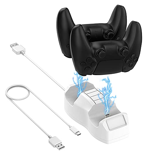 YoYaFe PS5 Controller Charger, Dual USB Type C Charging Station for Playstation 5, IC Protection, Fast Charging, Two Dualsense Charging Station for Playstation 5, PS5 Charging Dock - White