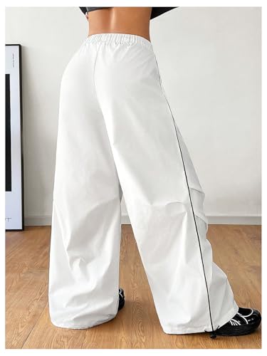 OYOANGLE Women's Contrast Binding Cargo Pants Drawstring Elastic Waist Baggy Parachute Pants Streetwear2