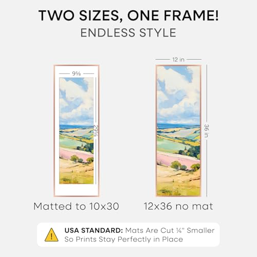 Image of Homeforia 12x36 Rose Gold Picture Frame, High End Metal 12by36 Poster Frames with Mat 10x30 Photo, 12 x 36 Rose Gold Frames Matted to 10 x 30, 36x12 Panoramic Frame, Tempered Glass, Wall Kit, Set of 1